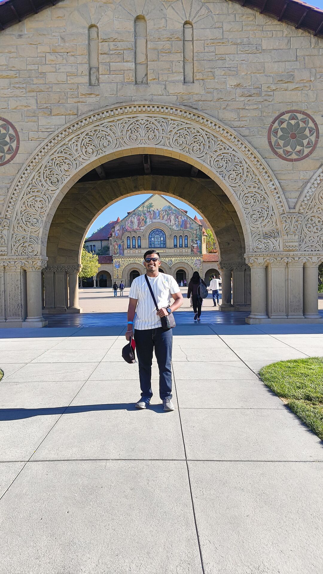 Keegan at the Memorial Arch, Stanford University